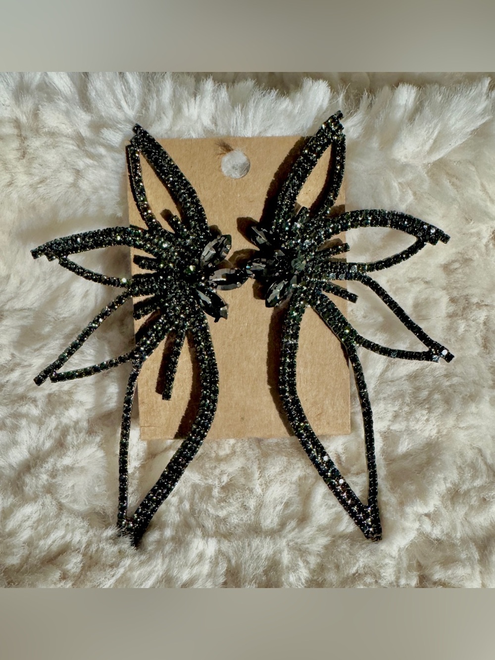 Black Crystal Floral Statement Earrings